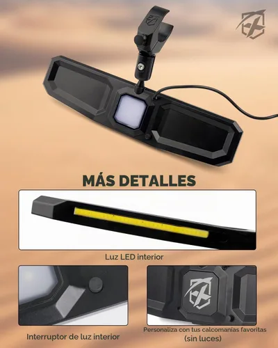 Vista 4 de Xprite Espejo retrovisor UTV de 13 pulgadas, espejo central con luces para 13 pulgadas - 1