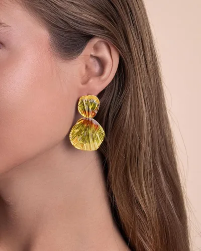 Vista 4 de Coloridos aretes colgantes chapados en oro de 18 quilates, bohemios, con hojas gruesas, geométricos, geométricos, texturizados, para mujer, grandes