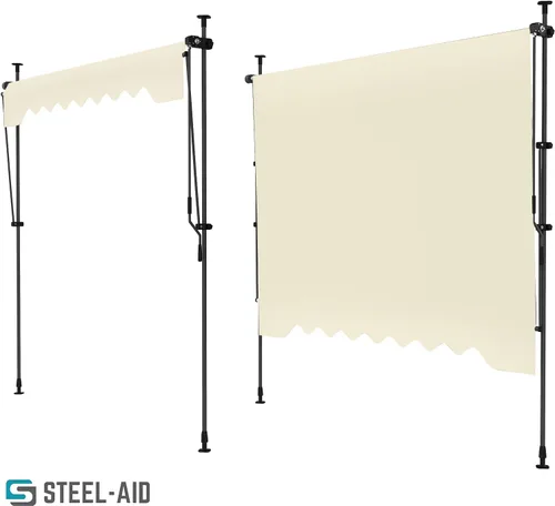Vista 5 de STEELAID Toldo retráctil manual – Parasol de 59 pulgadas sin tornillos para exteriores – Cubierta de pérgola ajustable con protección UV – Toldo