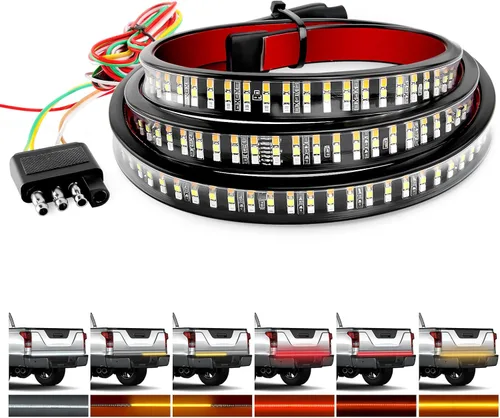 Vista 12 de GOOACC - Tira de luz para portón trasero de camioneta de 48"/49", 5 funciones, 90 LED rojo/blanco de una sola fila, iluminación trasera universal