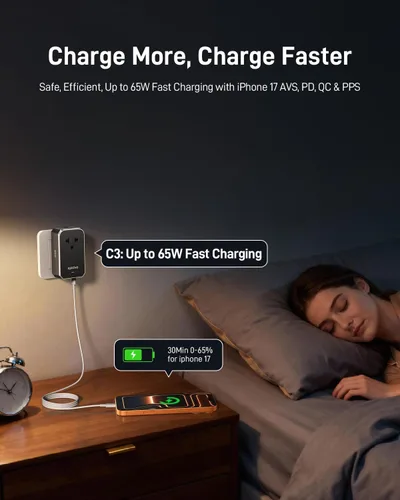 Vista 7 de EPICKA Air 65W Universal Travel Adapter PD&QC with 1AC/3USB-C/1USB-A 65W-Black