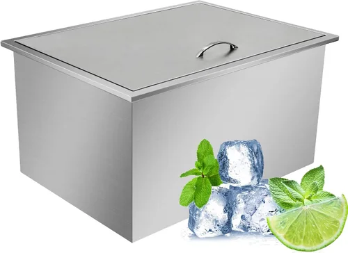 Vista 9 de Baúl de hielo con tapa, enfriador de hielo de acero inoxidable incluido, tubo de drenaje y tapón de drenaje, cubo de hielo para cocina al aire libre