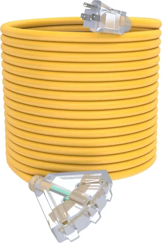 Vista 12 de Cable de extensión de calibre 12 de 2 pies con 3 salidas Paquete de 3 cables de extensión resistentes al agua para exteriores con extremo Negro