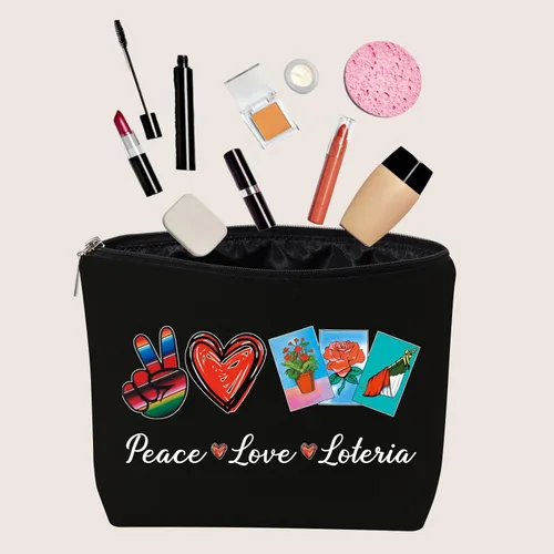 Vista 3 de JXGZSO Bolsa de lotería divertida bolsa de almacenamiento de bingo mexicano, regalo de lotería, paz, amor, lotería, bolsa de lona con cremallera