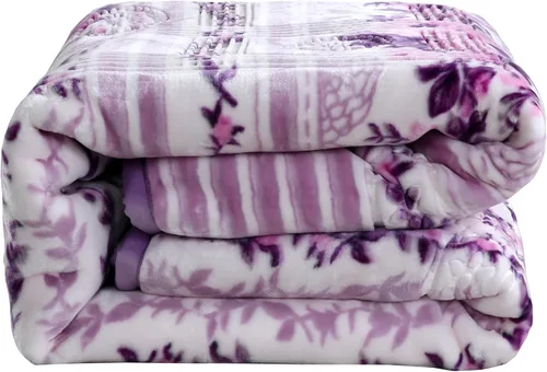Vista 2 de Nestl Manta de invierno de forro polar de terciopelo – 2 capas de estilo coreano pesado y cálido – reversible estampado Raschel Queen – Resistente a