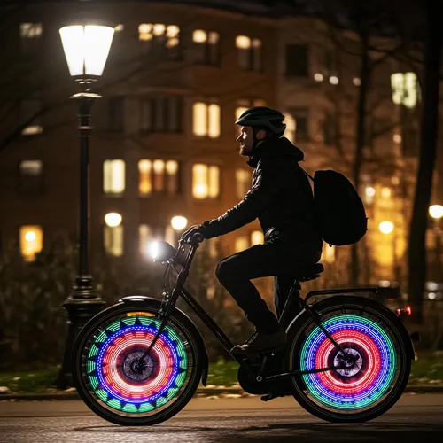 Vista 3 de 32 luces LED para radios – 30 patrones intermitentes de color cambian automáticamente, luces de bicicleta de fácil montaje en radios de rueda