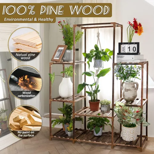 Vista 2 de Uneedem Soporte para plantas para interiores y exteriores, estante alto para múltiples plantas, 8 niveles, 12 macetas, estante grande de madera