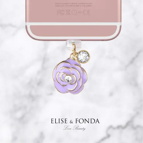 Vista 3 de EIISE & FONDA CP34 Puerto de carga USB Anti Polvo Plug Little Purple Rose Flower Colgante Teléfono Charm para iPhone 11/XS MAX/XR/X/8 Plus/7/6S/6/SE