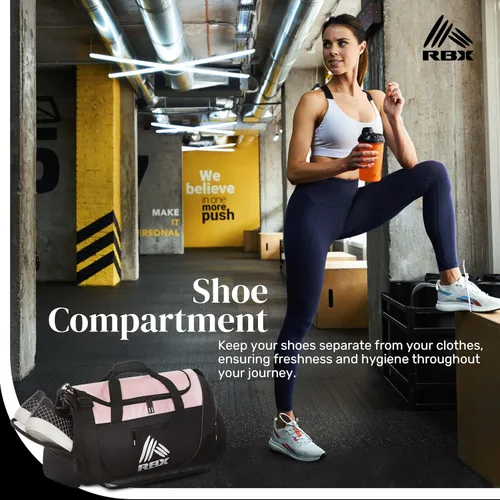 Vista 4 de RBX Bolsas de gimnasio para hombres, pequeña bolsa de gimnasio para mujeres con compartimento para zapatos, bolsa de lona para viajes, bolsa