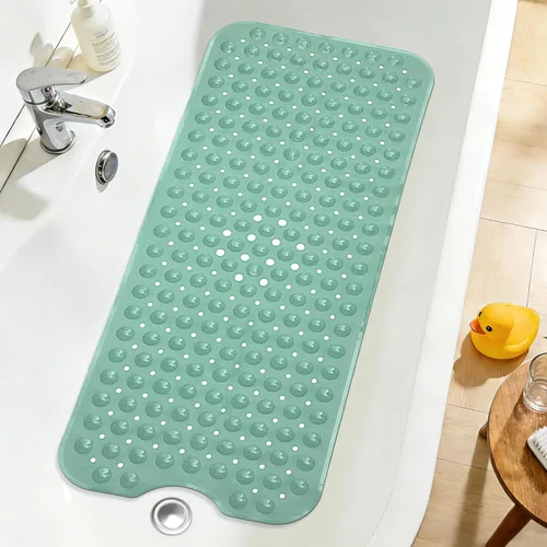 Vista 28 de Tapete de ducha negro antideslizante de 17 x 30 pulgadas, tamaño estándar, tapete de baño de burbujas suaves para ducha interior, tapete de baño
