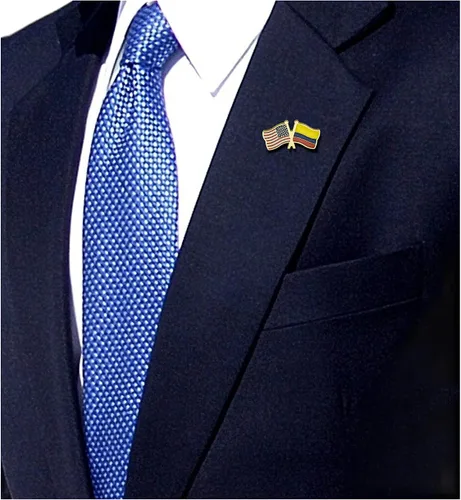 Vista 4 de Paquete de 4 pines de solapa con doble bandera de Colombia, tamaño pequeño, diseño de la amistad colombiana, Acero aleado, No