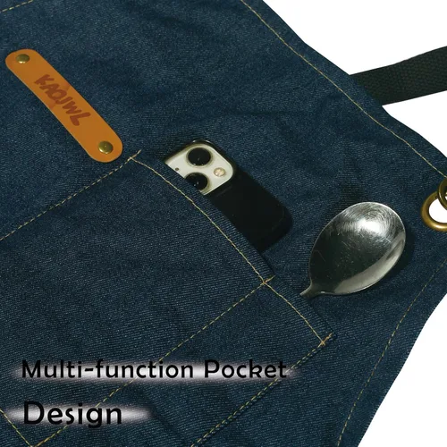 Vista 4 de Professional Unisex Chef Apron Cross-Back, Large Pockets, Water-Resistant Cotton Canvas
