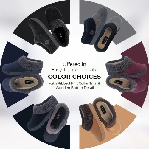 Vista 9 de Clarks Pantuflas de gamuza con cuello de suéter de punto para mujer, forro de piel sintética para interiores y exteriores, suela TPR y plantilla