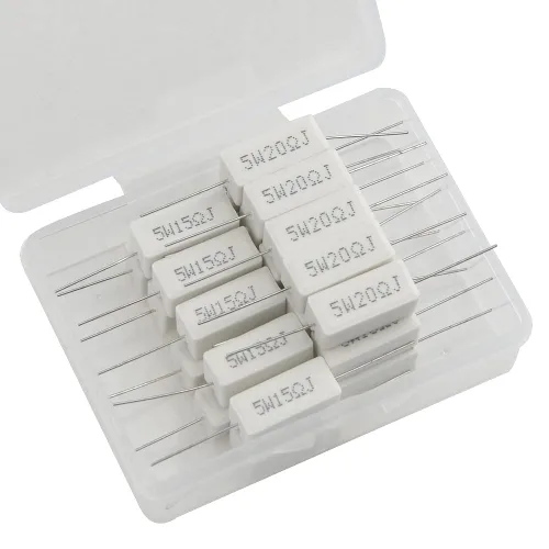 Vista 3 de Resistencias de cemento de 5 W, 1 ohmio, 5 ohmios, 10 ohmios, 15 ohmios, 20 ohmios, resistencias de cemento de cerámica, 5 % de cerámica, kit
