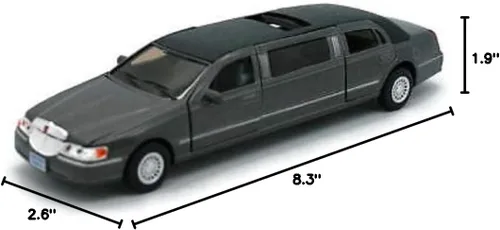 Vista 2 de KiNSMART 1999 Lincoln Town Car - Limusina elástica negra de 7 pulgadas, escala 1:38, modelo de metal fundido a presión, juguete de limusina