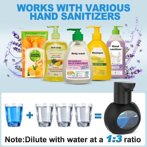 Vista 5 de Dispensador automático de jabón espumoso de 15 oz/420ml, desinfectante de manos espumoso, soporte de pared sin contacto con 4 niveles, dispensador