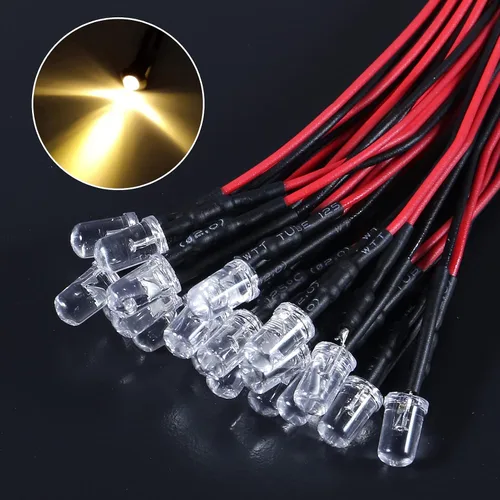 Vista 2 de Kit de diodos LED de 12 V y 0.197 in, lámpara de diodo precableado, diodos emisores con soporte para decoración del hogar DIY (amarillo)