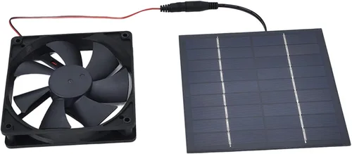Vista 9 de Hyuduo Panel solar de 10 W, 10 W, doble ventilador, impermeable, panel solar para interiores y exteriores, con kit de ventilador de escape