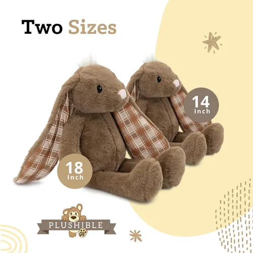 Vista 7 de Peluche de Animal de Conejo de Pascua Plushible, 18 pulgadas (Marrón) - Juguete de Peluche Suave Bordado para Niños, Recién Nacidos, Niños y Niñas
