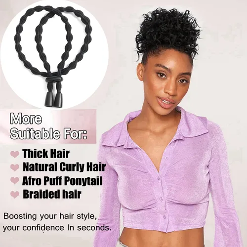 Vista 2 de Afro - Corbatas de cola de caballo con cordón ajustable para cabello corto rizado rizado moño lazos para la diadema Afro larga acolchada