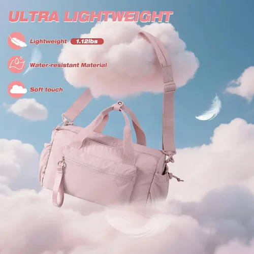 Vista 3 de Pequeña bolsa de gimnasio para mujer, bolsa deportiva de 12 litros con compartimento húmedo, mini bolsa de viaje para entrenamiento y fitness, Rosa