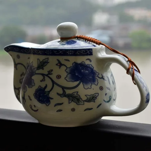 Vista 2 de Tetera 16.9 fl oz Azul Blanco Peonía Flor Porcelana Hervidor Inoxidable Infusor (Mudán Flor 16.9 fl oz)