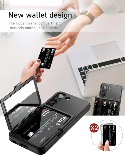 Vista 5 de WeLoveCase Funda tipo cartera para Samsung Galaxy S22 con tarjetero y espejo oculto, protección completa, a prueba de golpes, diseñada para Samsung