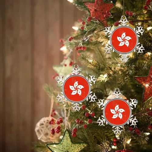 Vista 7 de Merry Christmas Metal Snowflake Christmas Ornaments Retro China Hong Kong Flag National Flag Ornaments Winter Decorations for Christmas Tree Xmas