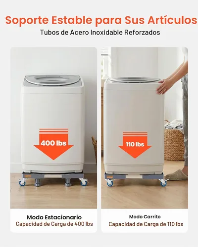Vista 3 de VEVOR Soporte para Mini Nevera, Carrito Ajustable de 16''-25'' Base para Lavadora con 4 Pies Resistentes, 4 Ruedas Giratorias con Bloqueo, Base