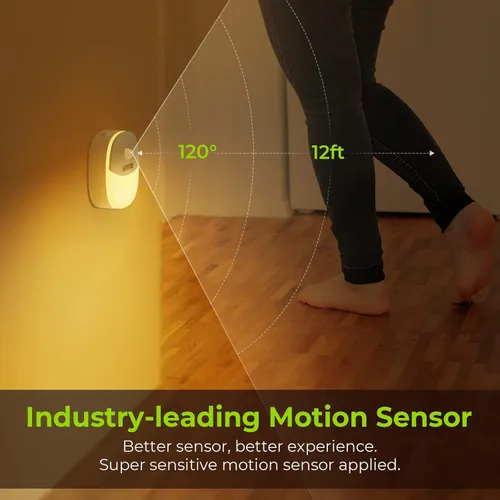 Vista 5 de AUVON Luz nocturna de batería recargable, mini con sensor de movimiento, luz LED blanca cálida con sensor de atardecer a amanecer, brillo ajustable