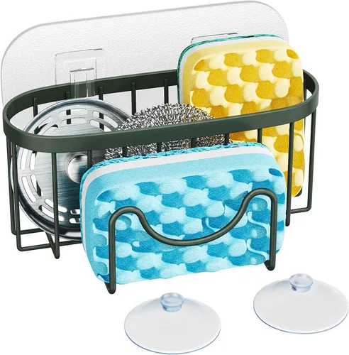 Vista 10 de HapiRm Organizador de esponja multifuncional con forma única en M, 2 métodos de instalación, organizador de fregadero de cocina, organizador