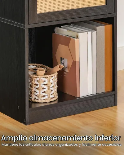 Vista 7 de CHOEZON - Mesa de noche, mesa auxiliar con estación de carga, mesa lateral con cajón estilo ratán y estante de almacenamiento, mesa de sofá moderna