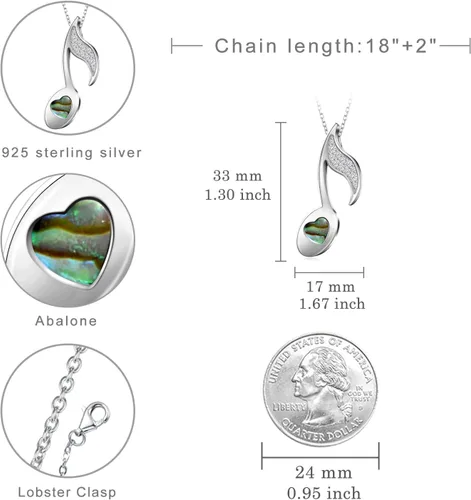 Vista 4 de Collar de plata de ley 925 con colgante de nota musical, regalo de joyería musical para mujeres, amantes de la música, Plata esterlina, Circonia