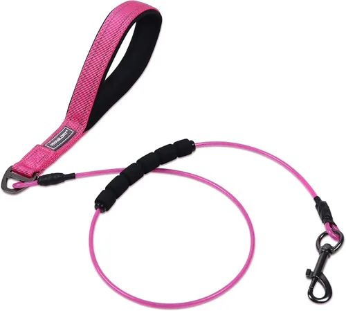 Vista 18 de VIVAGLORY Toughbite - Correa para perro a prueba de mordeduras, no masticable, con mango de tráfico y doble asa para entrenamiento y caminar, metal