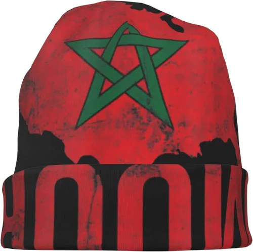 Vista 5 de Morish American America Amexem Marroquí Beanie Sombreros Hombres Navidad Sombreros Térmicos Unisex Sombrero de Punto Negro, Negro