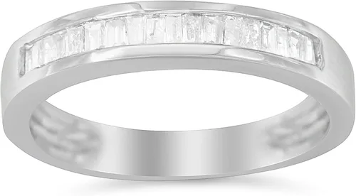 Vista 4 de Anillo de boda apilable de plata de ley 925 con corte baguette de 13 quilates (Color H-I, claridad I1-I2)