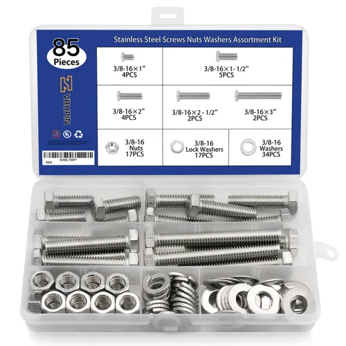 Vista 9 de 265 PCS Tuercas y Pernos 1/4"-20, 5/16"-18, 3/8"-16 Juego Surtido de Tuercas y Pernos Hexagonales de Acero al Carbono, Kit Surtido de Tornillos