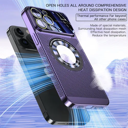 Vista 7 de Funda magnética de disipación de calor galvanizada para iPhone 13 14 Plus Pro Max, funda de refrigeración magnética sin marco para ventana grande