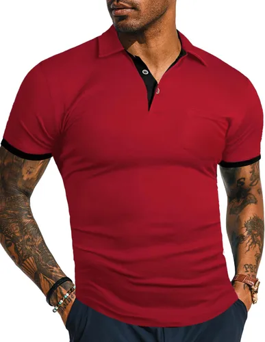 Vista 21 de KUYIGO Camisas de manga larga y corta estilo polo para hombre, estilo informal, ajustadas, diseño sólido, suave, con botones, de algodón, con A1