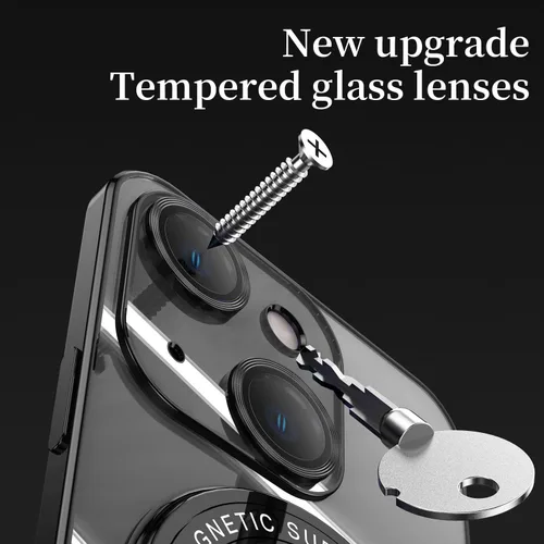 Vista 7 de QLTYPRI Funda magnética transparente para iPhone 15 compatible con MagSafe, soporte de anillo invisible, protección completa para lente de cámara