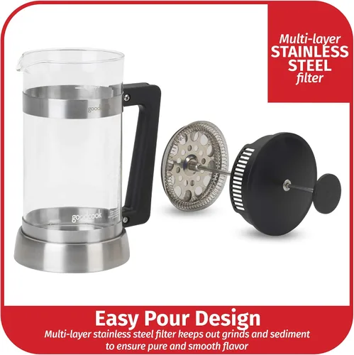 Vista 4 de Goodcook Koffe - Prensa de café de vidrio para 8 tazas con marco de acero inoxidable