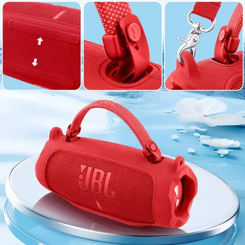 Vista 22 de Funda de silicona compatible con JBL Charge 5 Altavoz Bluetooth portátil impermeable (Cubierta de silicona negra)