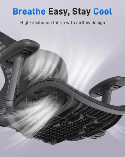 Vista 4 de amseatec Silla ergonómica de escritorio de oficina, cómoda silla de juegos para computadora, respaldo y asiento de malla transpirable, reposabrazos