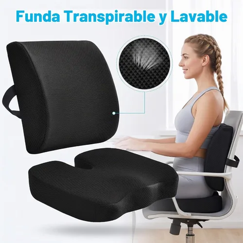 Vista 4 de Ergonomic Seat Cushion & Lumbar Support Pillow Set for Office Chair Black