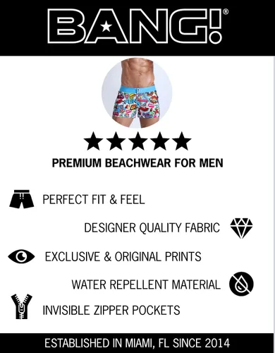 Vista 36 de Bang Men's Swimwear - Beach Shorts - Stretchy Quick-Dry All-Use Premium Swimsuit Trunk Square Cut