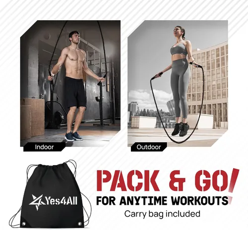 Vista 3 de Yes4All Cuerda de saltar pesada, cuerda de saltar pesada de 2.8 libras con mango antideslizante de doble capa y funda protectora para fitness