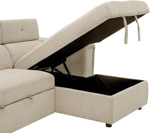 Vista 6 de Moderno sofá cama extraíble de lino con reposacabezas ajustable y carga inalámbrica, sofá esquinero en forma de L de 96 pulgadas, sofá modular