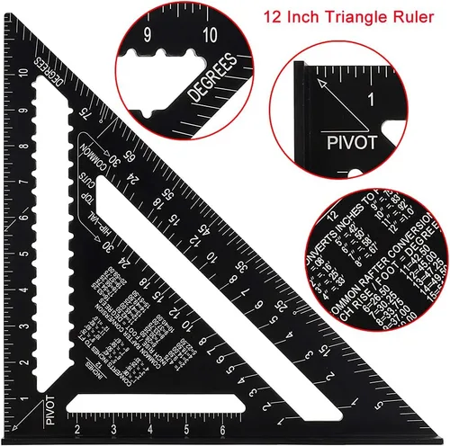 Vista 4 de ASNOMY Regla triangular de 7 pulgadas y 12 pulgadas, transportador cuadrado de viga negra, regla triangular de aleación de aluminio de alta