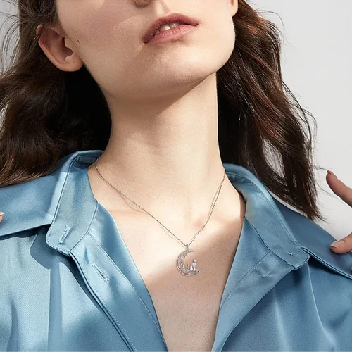 Vista 2 de Dreamboat Cat Owl Bear Cheetah Leopard Bunny Pendant Necklace 925 Sterling Silver Animal Necklace for Women Girls Mom Men Jewelry Gifts