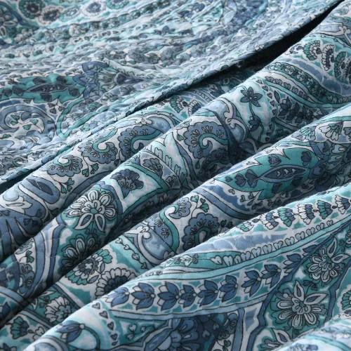 Vista 9 de ENASAL Juegos de Colchas de Algodón, Juegos de Cubrecamas Reversibles Edredón, Colcha Floral Paisley (Azul, Tamaño Queen)